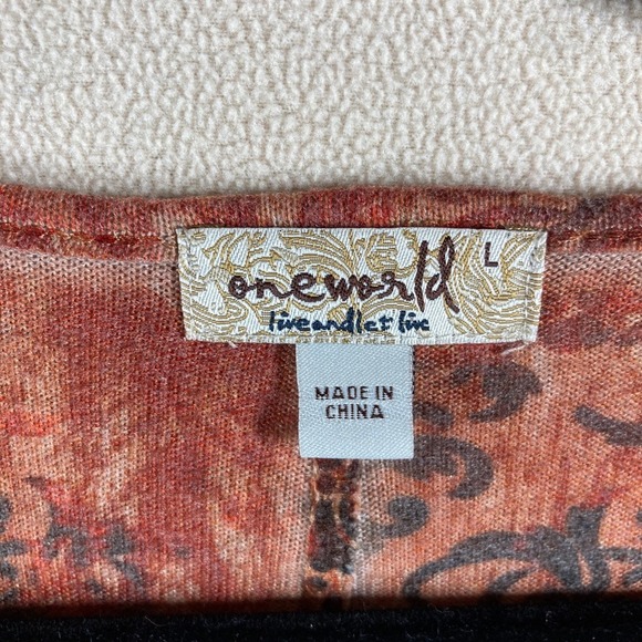 One World Dress Large Multi Color Asymmetric 3/4 Sleeve Forest Fairy Boho Midi - Picture 4 of 8